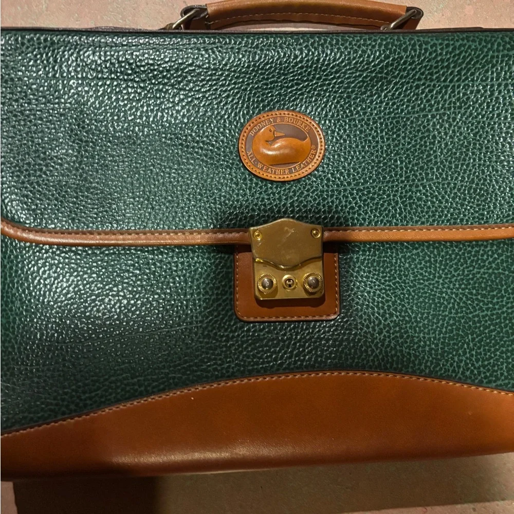 Classic Dooney and Burke Brown and Green Leather Briefcase
